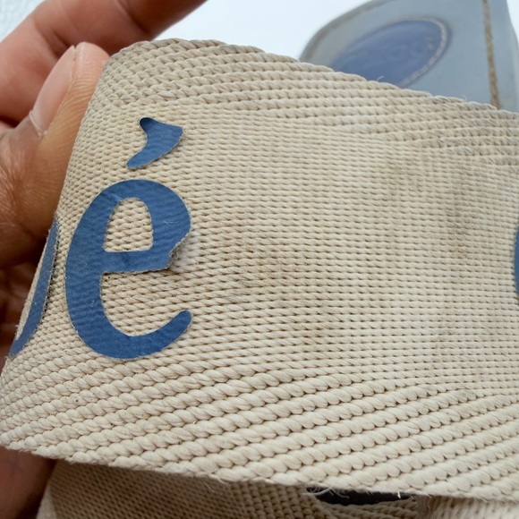 Chloé Beige Canvas Strap Blue Footbed Slide Sandals - Picture 2 of 8